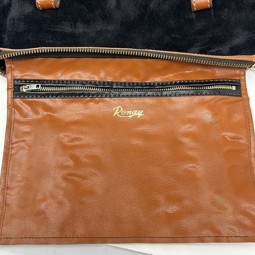 Ronay Black Suede Vintage Satchel Purse - Picture 5 of 11